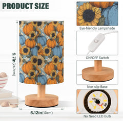 Cartoon Pumpkins Sunflower Bedside Table Lamp Small Desk Lamps Linen Fabric Shade Decorative Nightstand Lamp LED with USB Port Wood Base for Bedroom Living Room