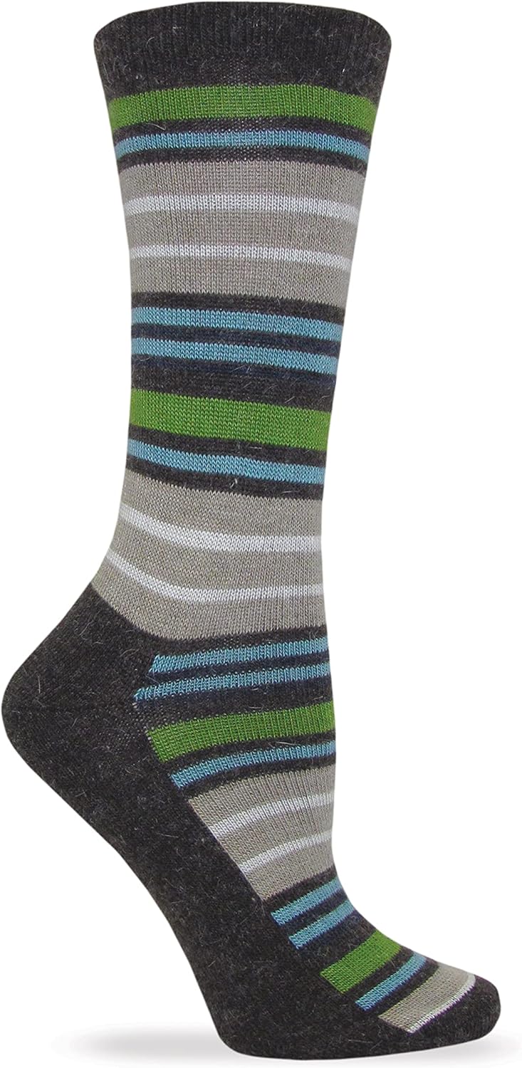 Wise Blend Angora Stripe Crew Socks, 1 Pair, Brown, Medium, Shoe Size W 6-9