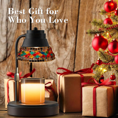 Candle Warmer Lamp, Electric Candle Warmer with Timer, Dimmable Adjustable Height Candle Light for Scented Candles, Candle Warming Lamp with 2 Bulbs Stained Glass Gifts for Mom