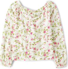 The Children's Place Girls' Long Sleeve Smocked Peplum Top