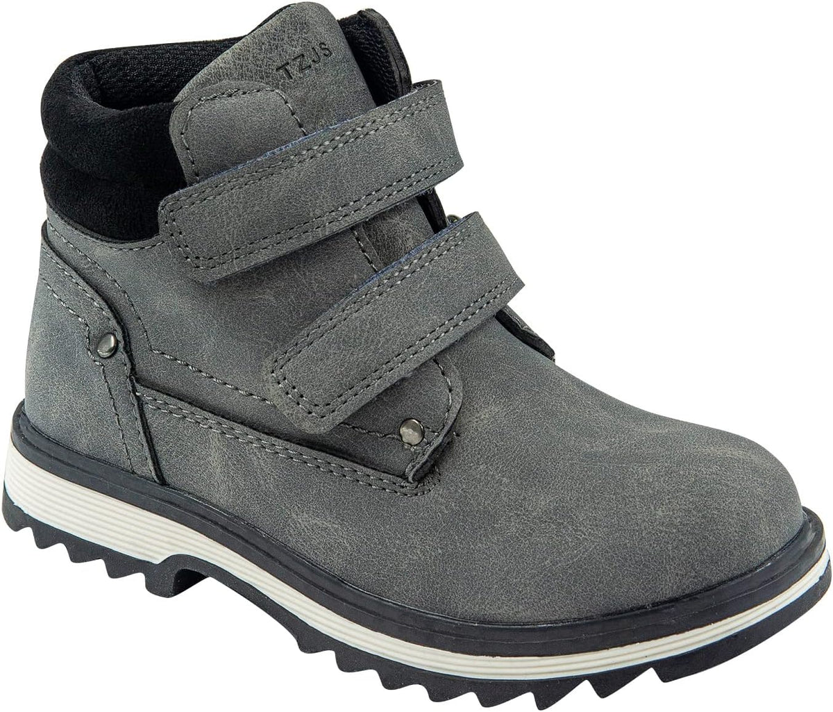 TZJS Kids' Hiking Work Boots for Boys Girls, Waterproof Outdoor Ankle Boots with Hook and Loop