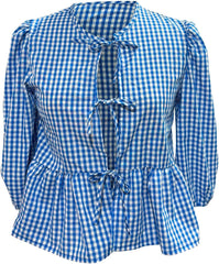 Tie Front Tops Women Summer Striped/Plaid Babydoll Top 3/4 Puffed Sleeve Cute Tops Ruffled Going Out Shirt Teen Girls