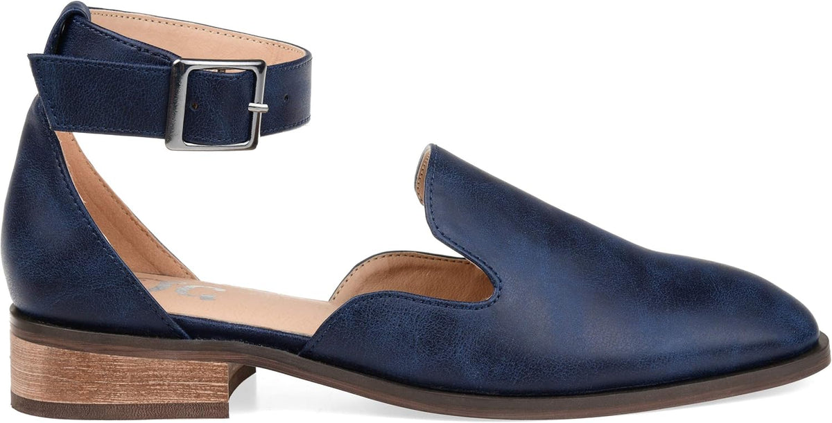 Brinley Co. Womens Square Toe Ankle Strap Flat Navy, 10 Regular US