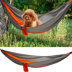 Premium Portable Hammock with Tie Rope Widened Hanging Swing Durable Nylon Material for Indoor Outdoor Camping Silver Grey Orange 260x140cm