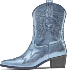 Cowboy Boots for Women Embroidered Metallic Ankle Western Cowgirl Boots Pointed Toe Chunky Heel