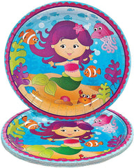 Fun Express Mermaid Party Paper Dinner Plates - Multicolor Mermaid Party Decorations Disposable Tableware - Sea Girls Shower Iridescent Mermaid Themed Ocean Birthday Party Decorations - 8 Pieces
