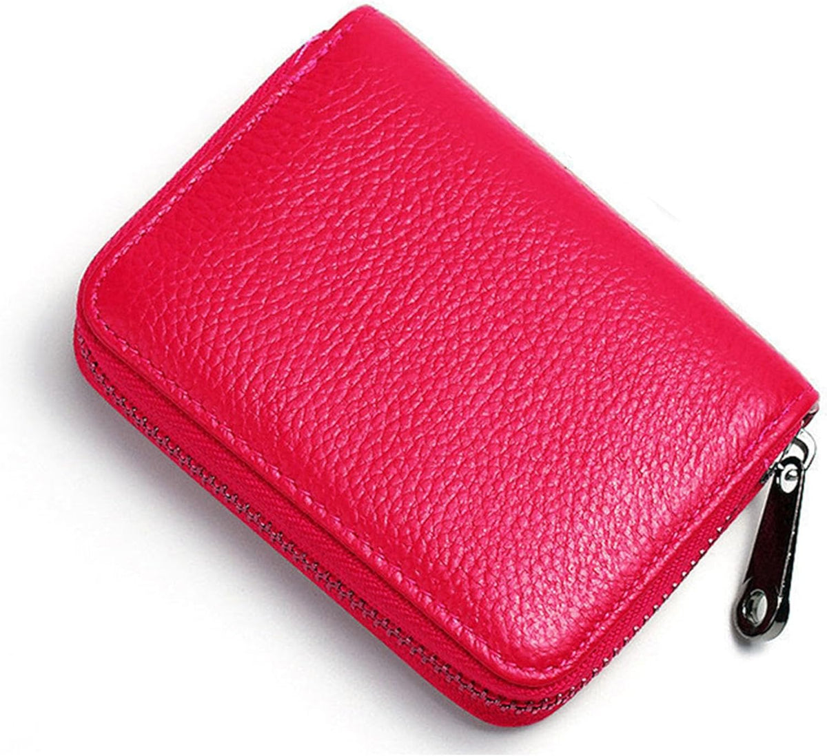 RFID Credit Card Holder Wallet with 9 Card Slots and 2 Cash Compartments, Compact Zipper Wallet for Men and Women, Leather RFID Blocking Card Organizer for Travel and Daily Use Red