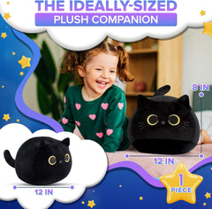 Black Cat Stuffed Animal – Stress Reliever, Soft Polyester, 12 Inch, Cute and Adorable Black Cat Plush, Great as Pillow or Toy, Gift Idea for Friends