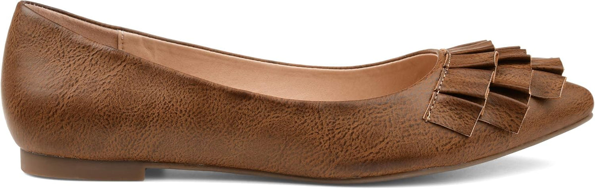 Brinley Co. Womens Ruffled Flat Tan, 11 Regular US