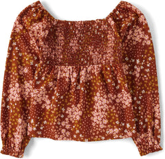 The Children's Place Girls' Long Sleeve Smocked Peplum Top