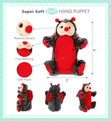 DolliBu Ladybug Plush Hand Puppet for Kids - Soft Plush Stuffed Animal Hand Puppet Toy for Puppet Show Games Puppet Theaters for Kids, Adult Cute Puppets Educational Toy to Teach Children & Toddlers