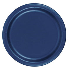 24 Plates 7" Paper Dessert Plates Wax Coated - Navy Blue