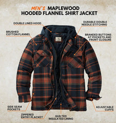Legendary Whitetails Men's Plaid Flannel Shirt Jacket Quilted with Hood Polyfill Insulated