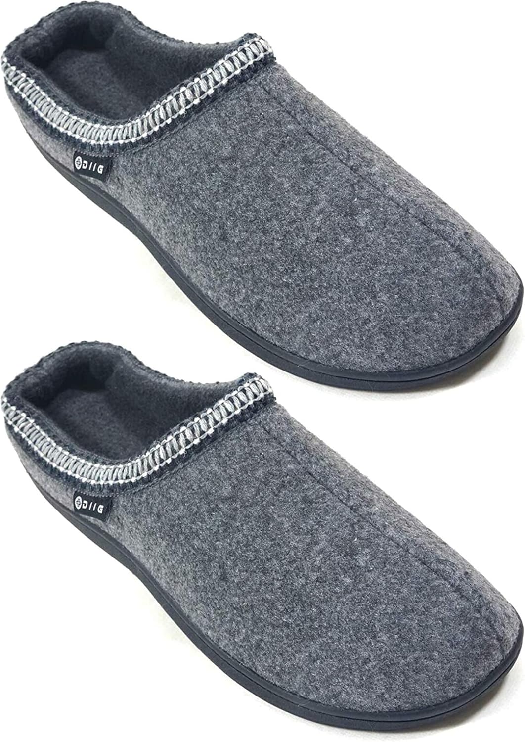 Men's Memory Foam Slippers Comfortable Polar Fleece Lined Grey/Navy House Shoes with Anti-Skid Sole, Indoor&Outdoor