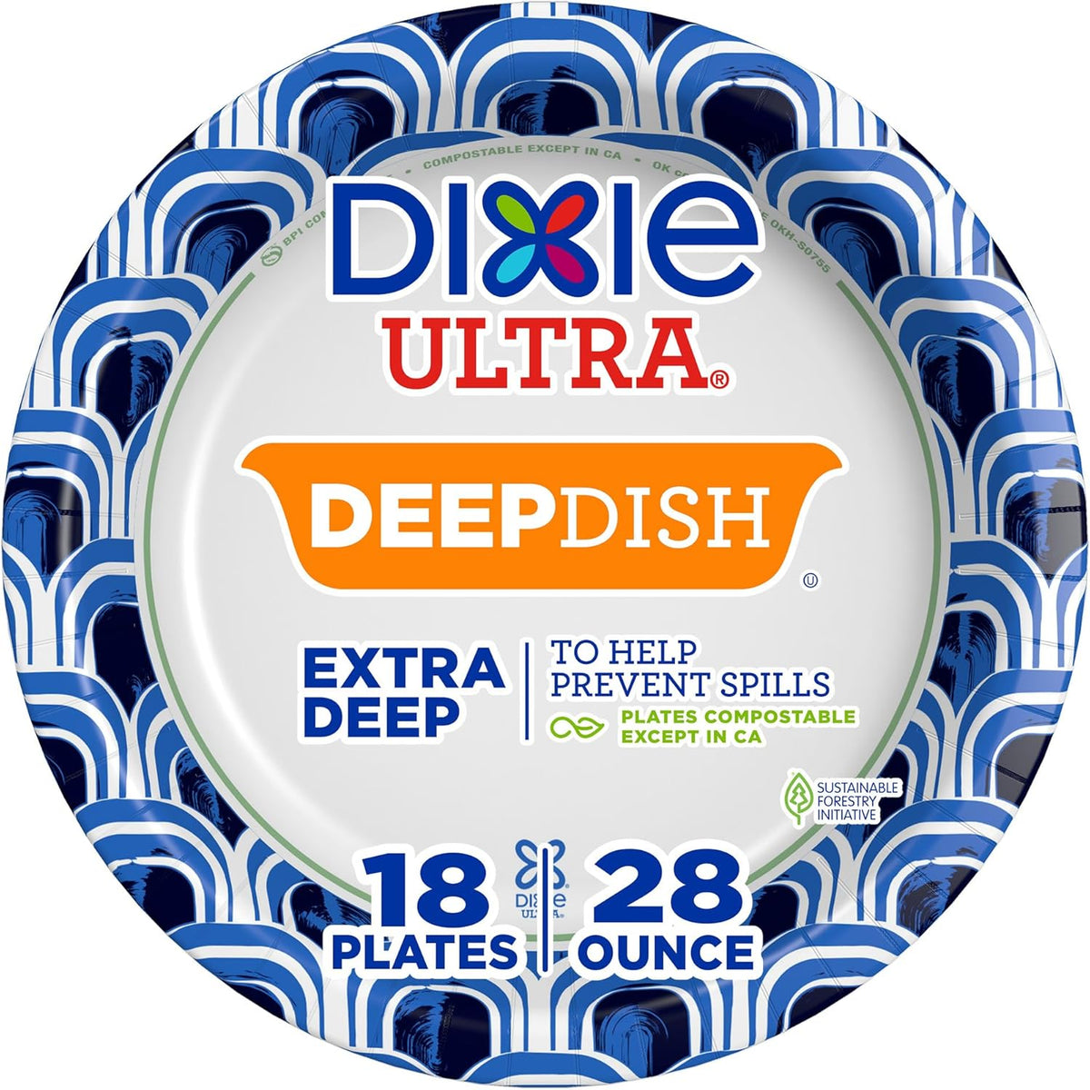 Dixie Ultra, Deep Dish Paper Plates, 28 Oz, 18 Count, Heavy Duty, Microwave-Safe, Soak-Proof, Cut Resistant, Disposable Plates For Heavy, Messy Meals