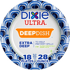 Dixie Ultra, Deep Dish Paper Plates, 28 Oz, 18 Count, Heavy Duty, Microwave-Safe, Soak-Proof, Cut Resistant, Disposable Plates For Heavy, Messy Meals