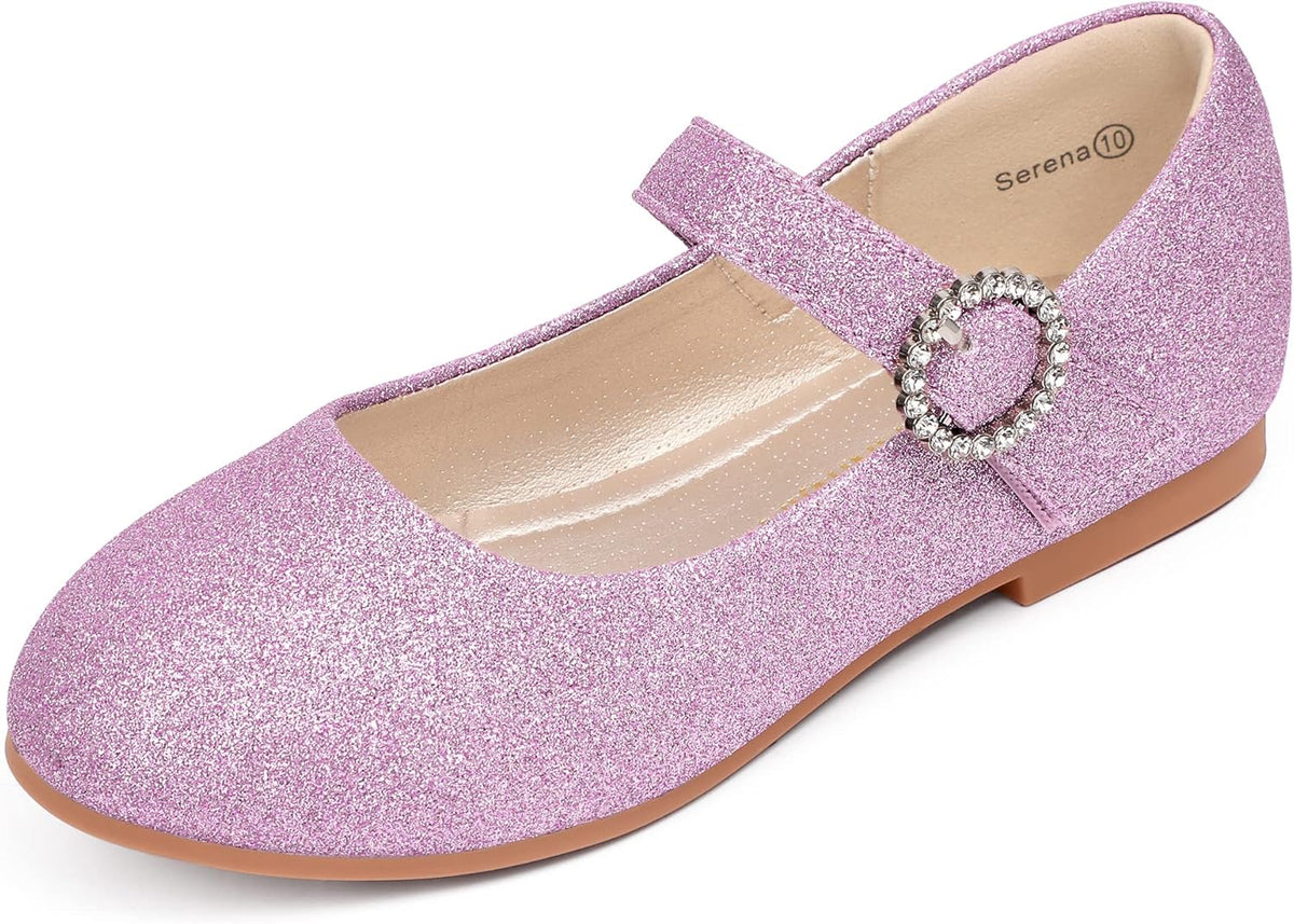 PANDANINJIA Sarena Girls Dress Shoes Rhinestone Flower Girl Ballerina Ballet Flats Mary Jane Wedding Party School Shoes for Toddler Little Kid Big Kid