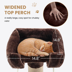 SHA CERLIN 55 Inches Cat Tree Tower with Leaves/Cozy Perches with Scratching Post for Indoor Kittens and Adults Cats/Sisal Rope and Simulated Lawn with Wide Base/Brown & Green