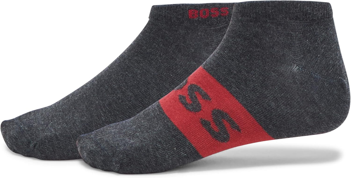 BOSS 2-Pack Solid Logo Cotton Ankle Socks, shadow grey, 7-13