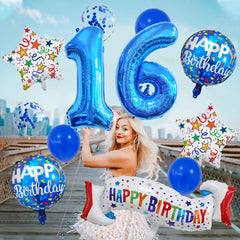 Happy 6th Birthday Balloon Colorful Banner Balloons Set 6th Year Old Birthday Blue Theme 6 Balloon Number 6 Foil Mylar Balloons Kids 6 Party Balloons Confetti Latex Mylar Balloons Party Supplies