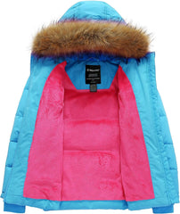 wantdo Girls' Winter Coat Warm Waterproof Puffer Jacket with Removable Faux Fur Hood