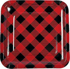 Fun Express Buffalo Plaid Square Paper Dinner Plates - Stylish Party Supplies, Perfect for Holidays and Gatherings, Durable and Decorative - 8 Pieces