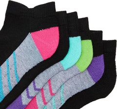 Fruit of the Loom Girls Everyday Active Cushioned No Show - 6 Pair Pack Socks, Black Assorted, 4-10 US