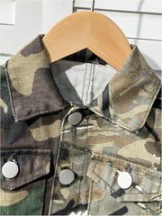 WDIRARA Boy's Camo Print Button Front Denim Jacket Casual Long Sleeve Outerwear Coat