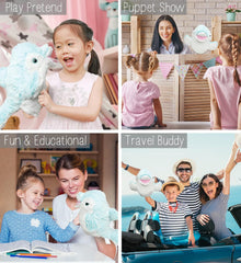 DolliBu Dolphin Plush Hand Puppet for Kids - Soft Plush Stuffed Animal Hand Puppet Toy for Puppet Show Games Puppet Theaters for Kids, Adult Cute Puppets Educational Toy to Teach Children & Toddlers