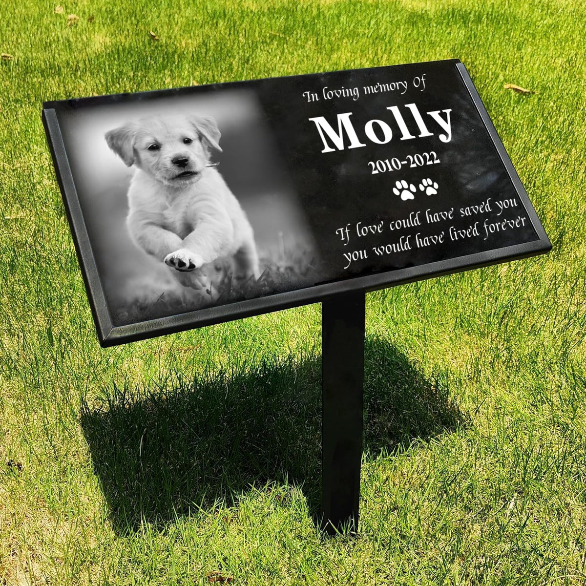 ILoveU Personalized Pet Memorial Stones, Memorial Plaque for Pets, Dog, Cat, Black Granite Memorial Garden Stone Engraved with Photo, Dog Memorial Grave Markers Pet Memorial