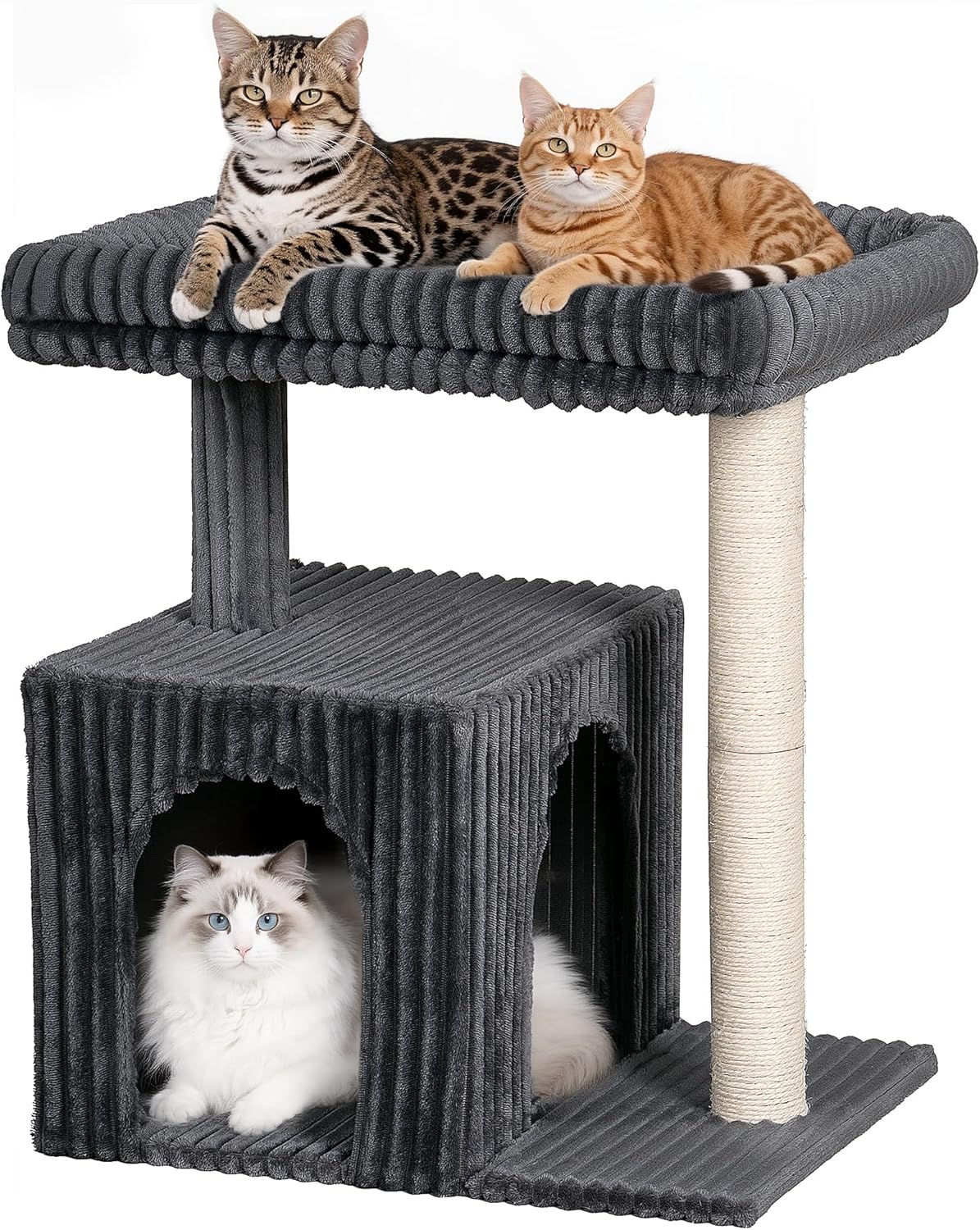 Cat Tree for Large Cat, 22.8in Cat Tower with Scratching Post, 20.9 * 15.7in Perch Bed for Adult Cats, Cat Condo with 2 Caves for Indoor Cats, Dark Gray