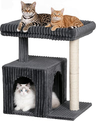 Cat Tree for Large Cat, 22.8in Cat Tower with Scratching Post, 20.9 * 15.7in Perch Bed for Adult Cats, Cat Condo with 2 Caves for Indoor Cats, Dark Gray