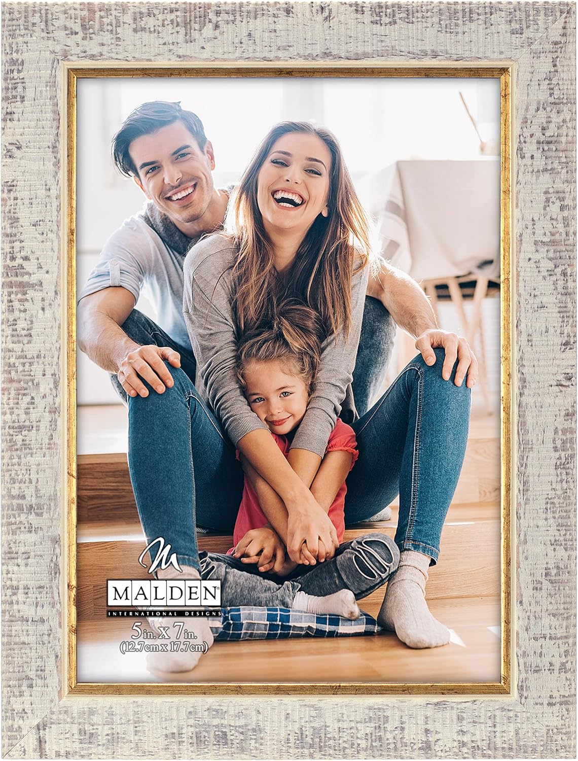 Malden International Designs 5x7 Rustic OffWhite Picture Frame With Gold Accent