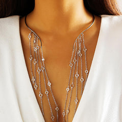 Cuff Necklace with Rhinestone Charm Round Open Cuff Necklace Collar Statement Necklaces for Women