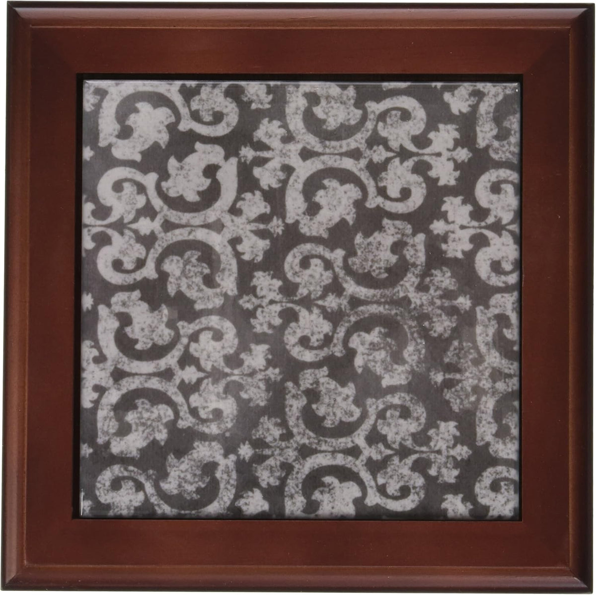 3dRose ft_151435_1 Grunge Dark Gray Damask Silver Grey Faded Antique Vintage Swirls Wallpaper Fancy Swirling Pattern Framed Tile, 8 by 8-Inch