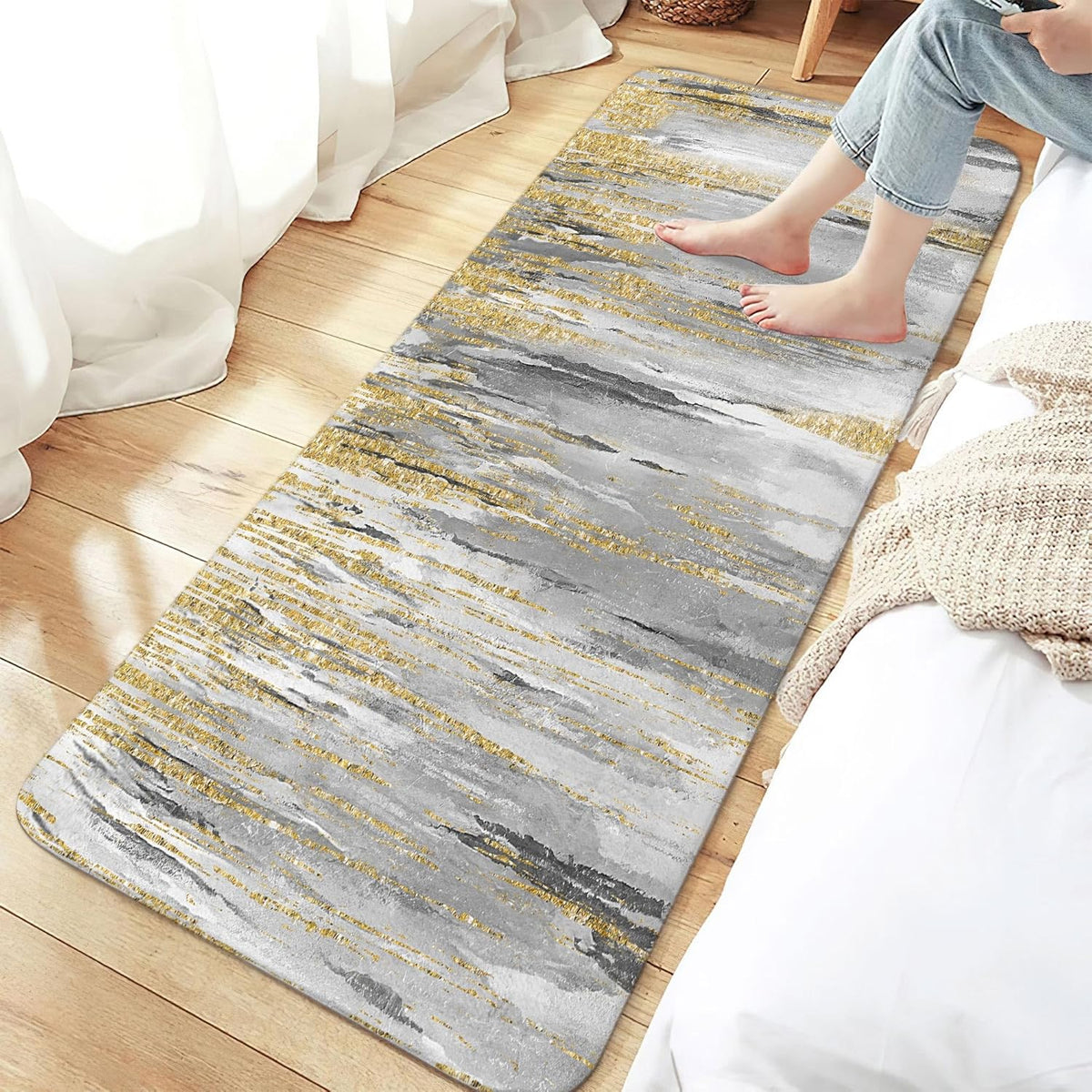 JAWO Teal Modern Abstract Art Bath Mat for Bathroom, Sage Green Quick Dry and Super Absorbent Bath Rugs, Ombre Abstract Aesthetic Non Slip Floor Mat for Kitchen Bedroom Inchesdoor,16x24Inches