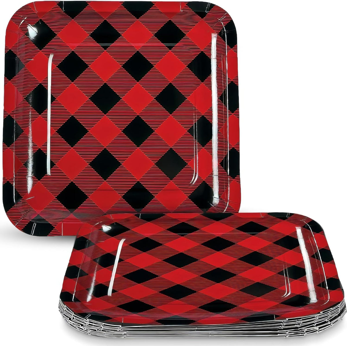 Fun Express Buffalo Plaid Square Paper Dinner Plates - Stylish Party Supplies, Perfect for Holidays and Gatherings, Durable and Decorative - 8 Pieces