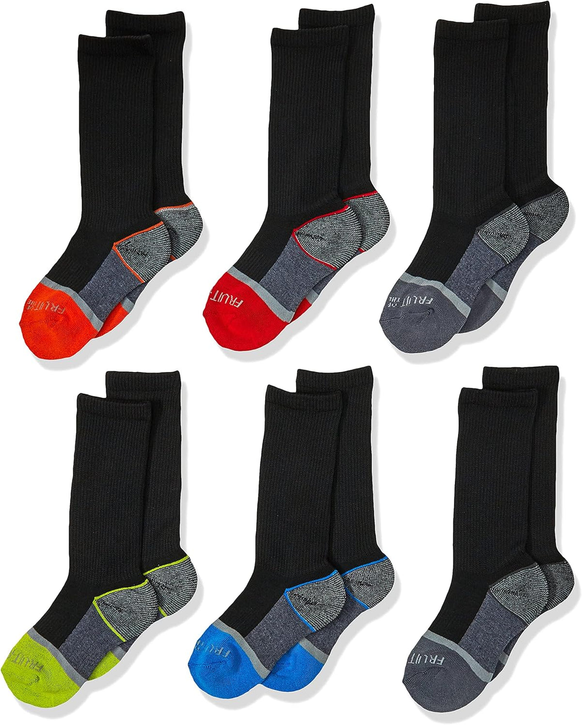 Fruit of the Loom Boy's Little 6 Pair Pack Cushion Socks, Black assort Half Black, 9-2.5