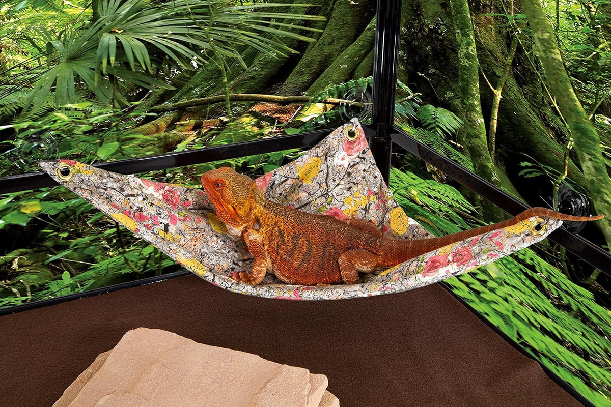Hammock for Bearded Dragons, Asian Flowers Fabric with Suction Cup Hooks