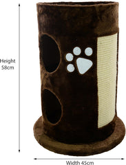 Mool Deluxe Cylinder Cat Activity Centre and Scratching Tree/ Post Pad with 2 Hidey-Holes and Viewing Platform, 58 cm, Brown